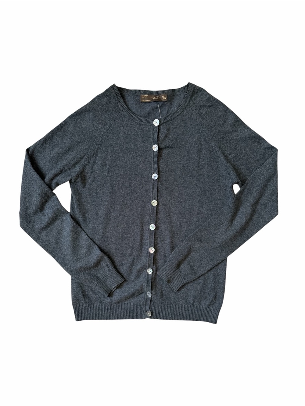 Zara Gray Cotton Blend Button Front Cardigan Sweater Size Large